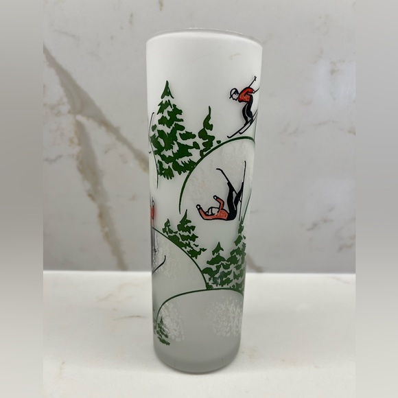 Vintage Federal Glass Frosted MCM Tom Collins Skier Glass Rare Snow Barware - Picture 5 of 6
